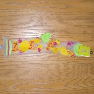 🆕 Sheer & Green/pink/yellow LOVE W/ 🌸 & 💗 STITCHED socks **SEE PICS**